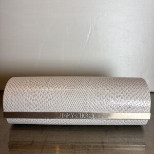 Jimmy Choo Faux Ivory Tan Snake Skin Eyeglass Sunglass Case Magnetic Close